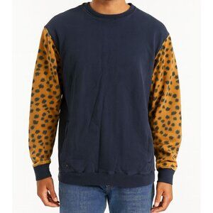 10 Deep Men’s XL Crewneck‎ Sweatshirt Navy Blue Cheetah Print Sleeves Streetwear